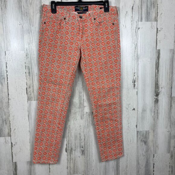 Lucky Brand Charlie Capri pant 6 orange diamond print geometric funky stretch - Picture 1 of 8